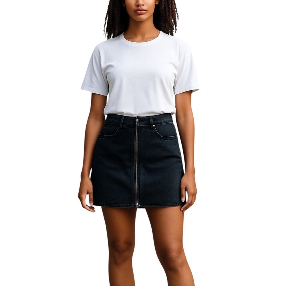 Madewell Women Black Zipper Front Raw Hem Mini Denim Skirt Size 27